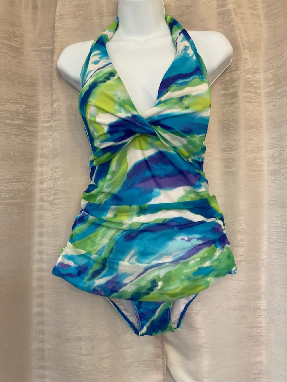 Ralph Lauren Blue, Green and white Watercolor Halter Tankini - Bikini Bottom 14